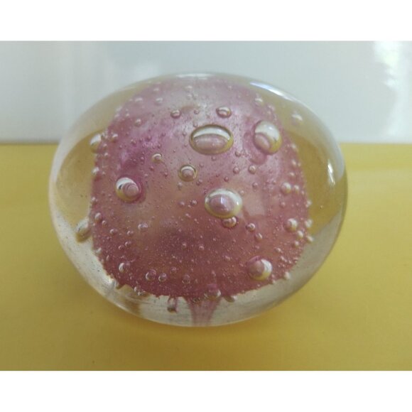 Art Glass Paperweight Artist Signed Pink Blown Bubbles 2 3/4"x 4" - Picture 2 of 8
